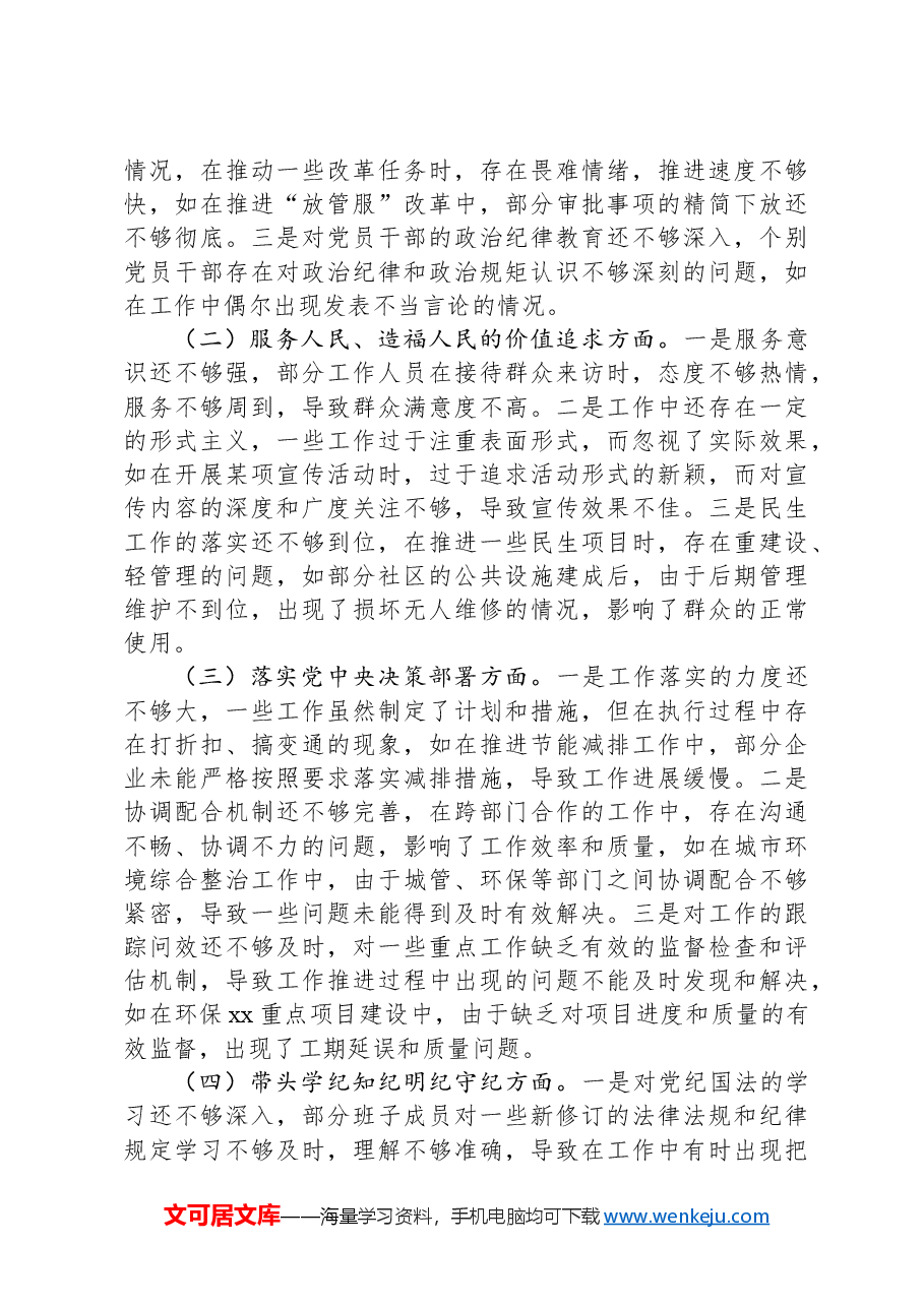 市府办领导班子2024年民主生活会对照检查发言材料.docx,第3页预览