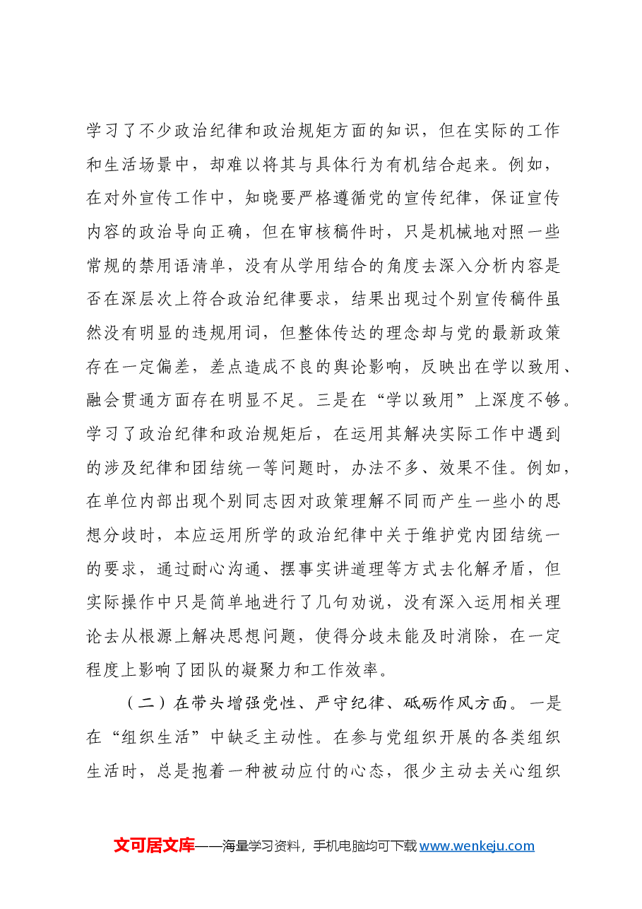 2024年专题民主生活会、组织对照检查发言材料四个带头.docx,第2页预览