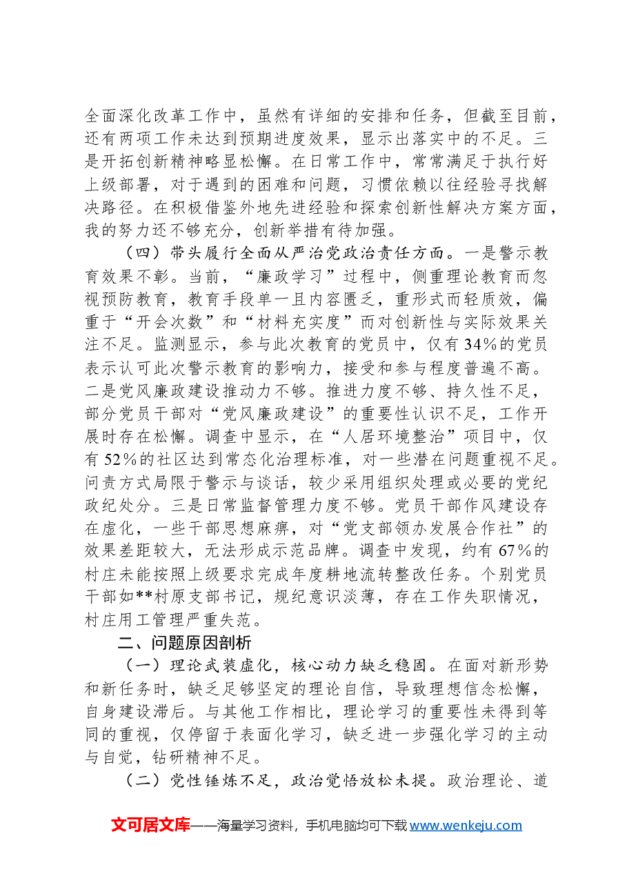 镇党委书记2024年民主生活会个人对照检查材料.docx,第3页预览