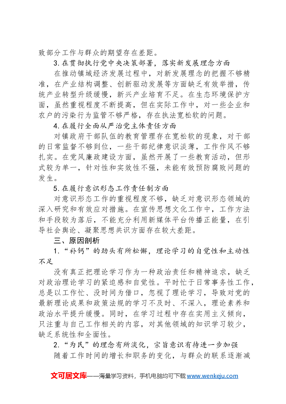 某区镇长民主生活会发言提纲.docx,第2页预览