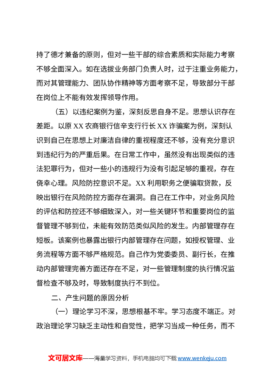 2024年度民主生活会个人对照检视发言材料(银行党委委员、副行长)(四个带头+典型案例剖析).docx,第4页预览