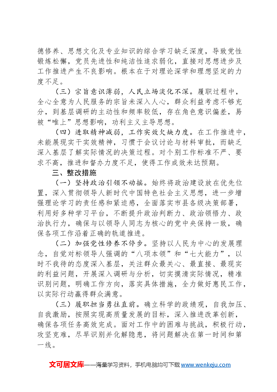 镇党委书记2024年民主生活会个人对照检查材料.docx,第4页预览