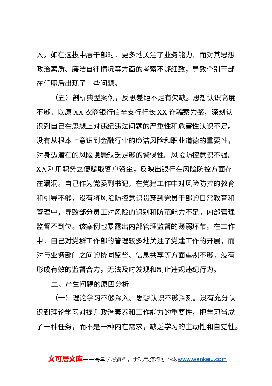 2024年度民主生活会某银行党委副书记个人对照检视发言材料(四个带头+典型案例剖析).docx,第4页预览