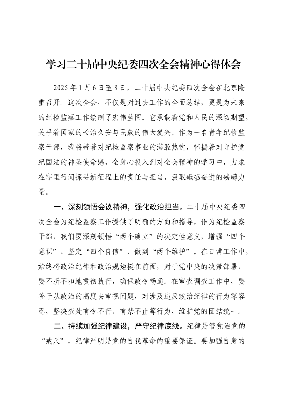 学习二十届中央纪委四次全会精神心得体会.docx,第1页预览