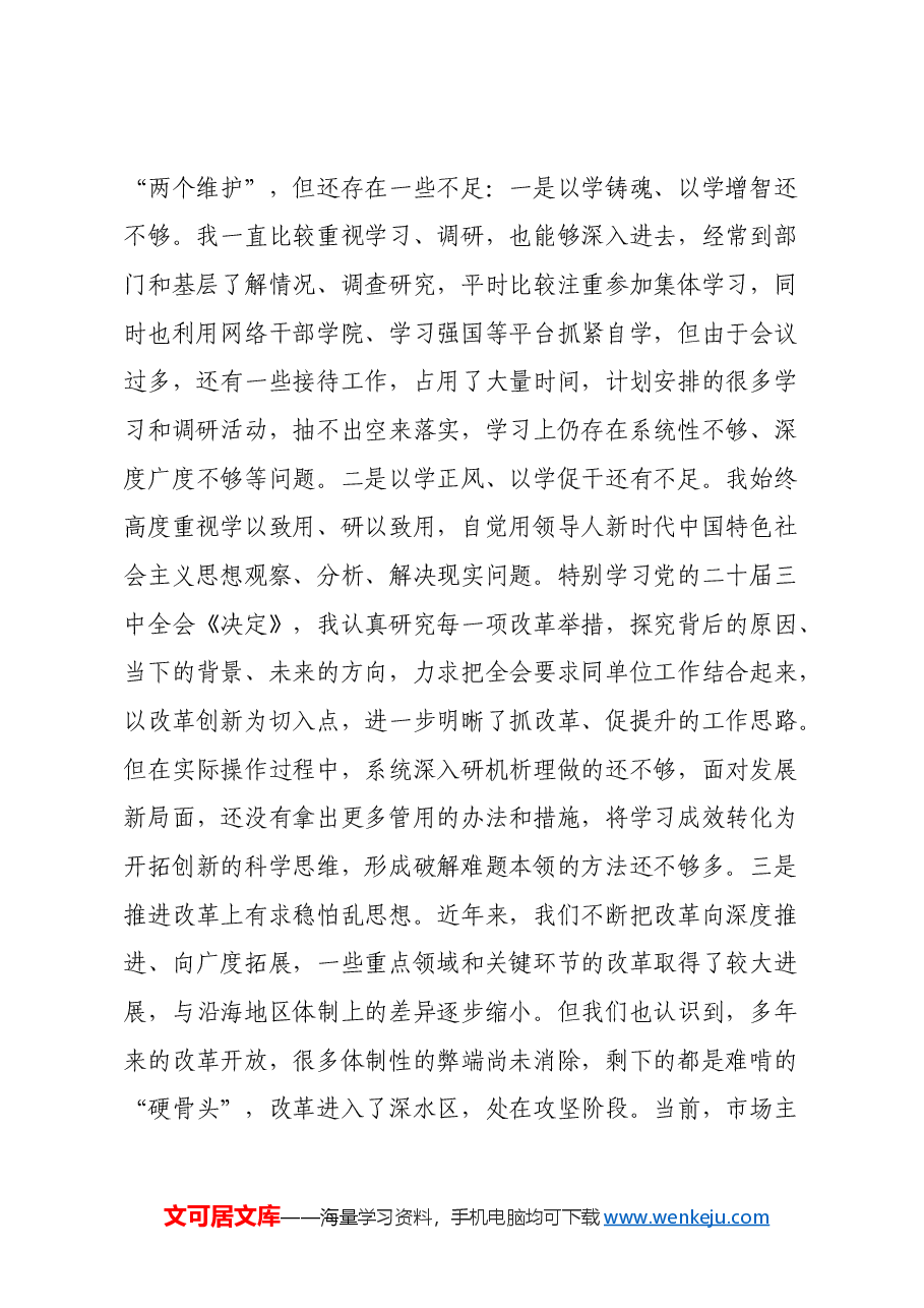 2024年度民主生活会全套材料（个人发言+四个方面对照材料+班子成员批评意见）.docx，第2页预览