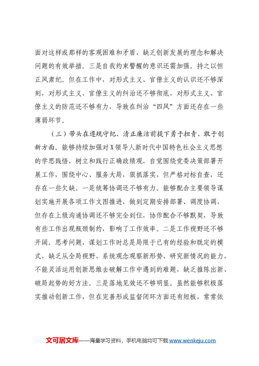 2024年度民主生活会对照检查材料(班子副职,含调查研究、案例对照).docx,第3页预览