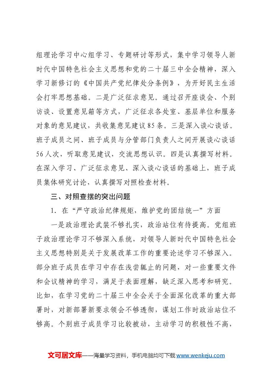 市发改委2024年度民主生活会班子对照检查材料四个带头.docx，第2页预览