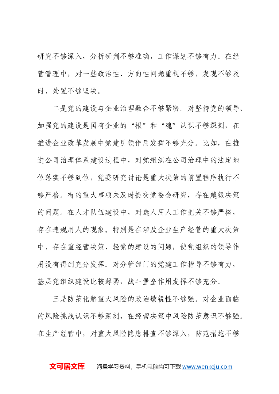 国企公司副职2024年民主生活会对照检查.docx,第2页预览