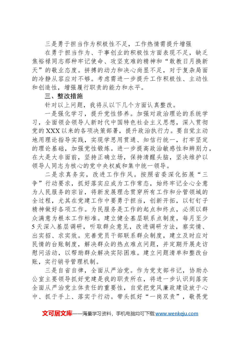 党支部书记2024年度民主生活会、组织生活会对照检查材料.docx，第4页预览