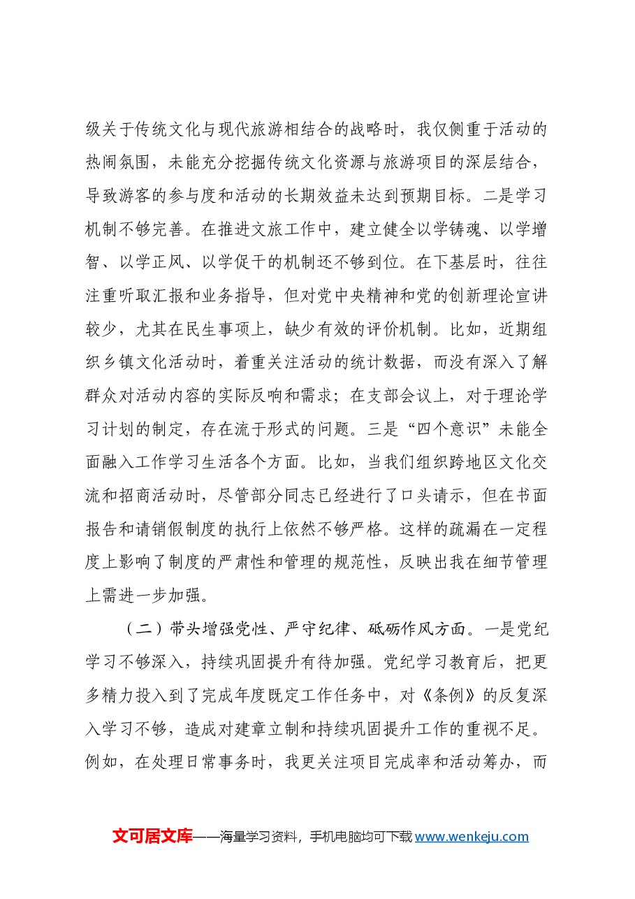 文旅局局长2024年度民主生活会对照检查材料(含案例剖析).docx,第2页预览