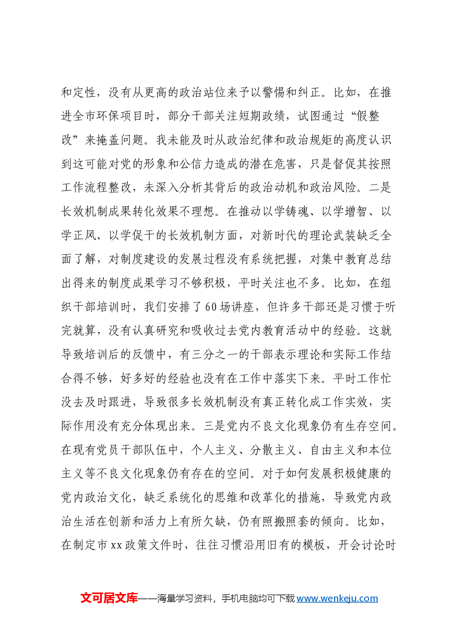 x市长2024年民主生活会对照检查材料（四个带头）.docx，第2页预览