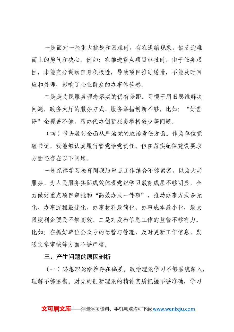 2024年审批局+民主生活会个人发言提纲（四个带头）.docx，第3页预览