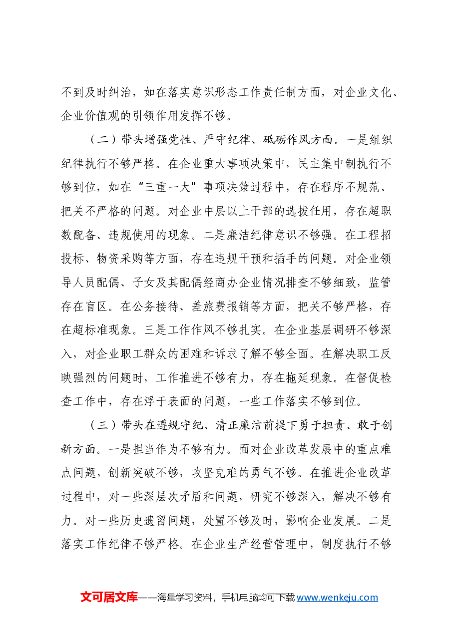 国有企业党委书记2024年民主生活会个人对照检查发言材料(四个带头+典型案例).docx,第2页预览
