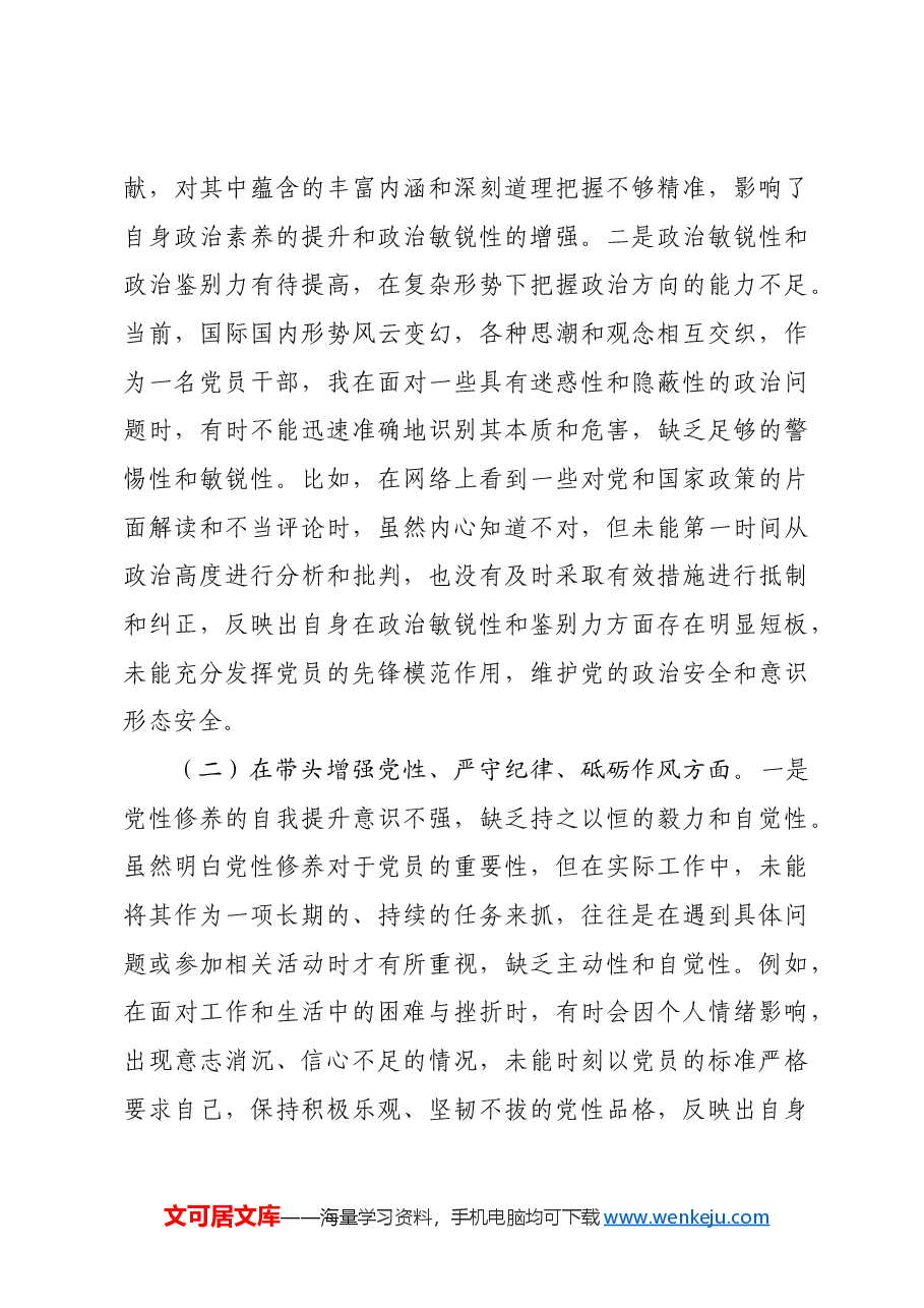 领导干部2024年专题民主生活会、组织生活会对照检查材料四个带头.docx,第3页预览