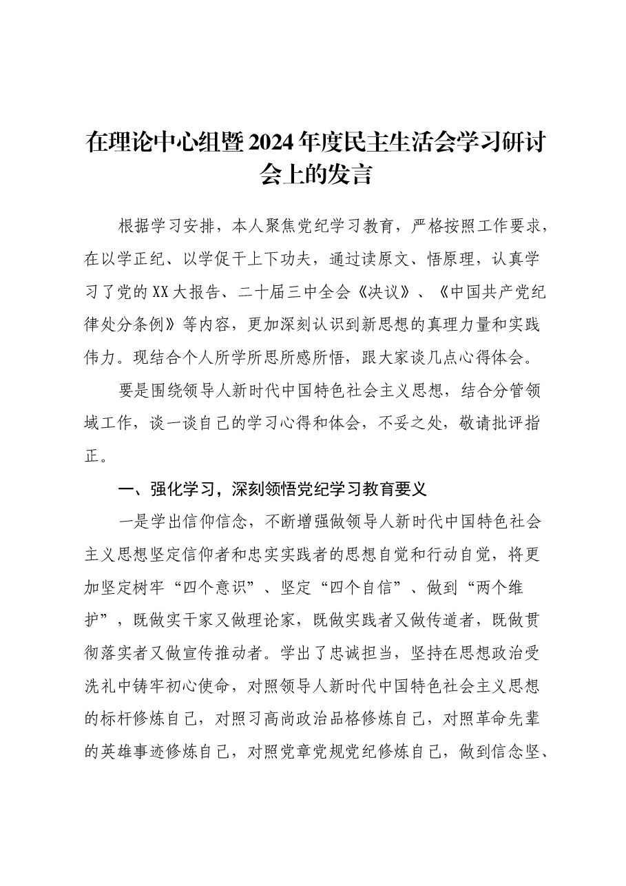 副县长在理论中心组暨2024年度民主生活会学习研讨会上的发言.docx,第1页预览