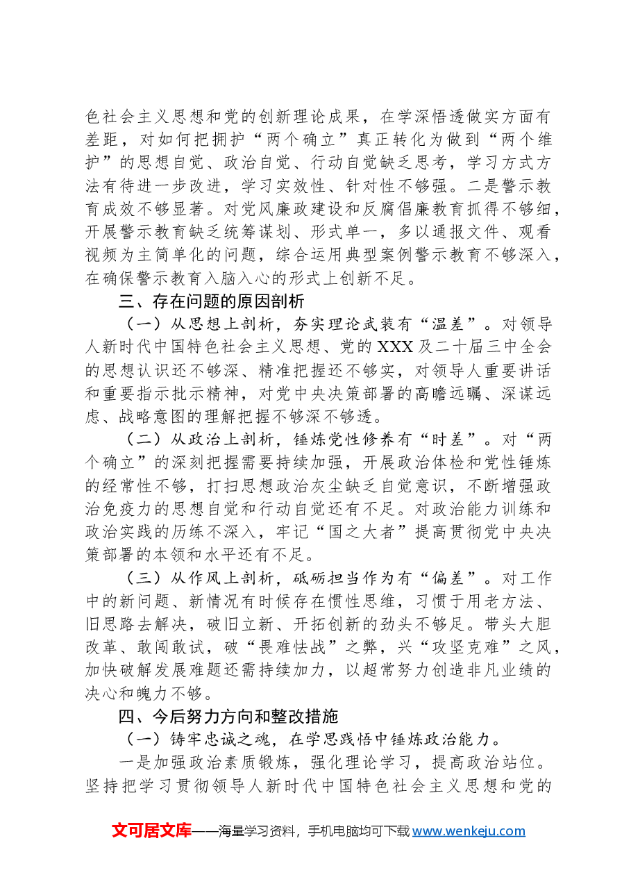 2024年度民主生活会国企领导班子对照检查材料.docx,第4页预览