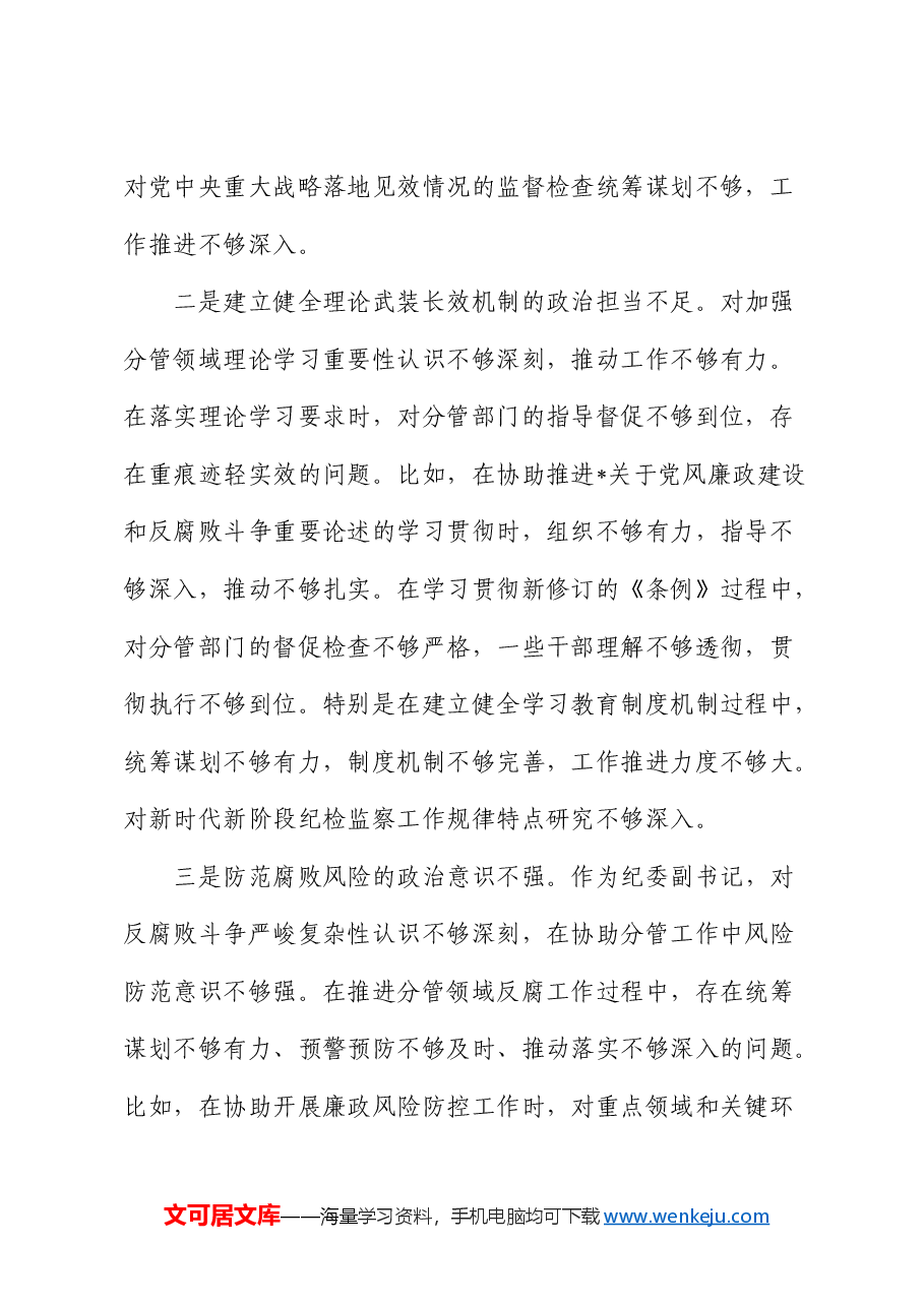 纪委副书记2024年度民主生活会对照检查.docx,第2页预览