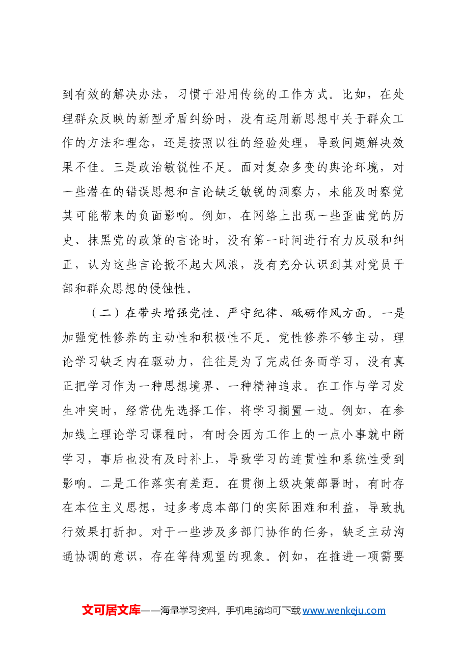领导干部2024年度民主生活会、组织生活会对照检查发言提纲四个带头.docx,第2页预览