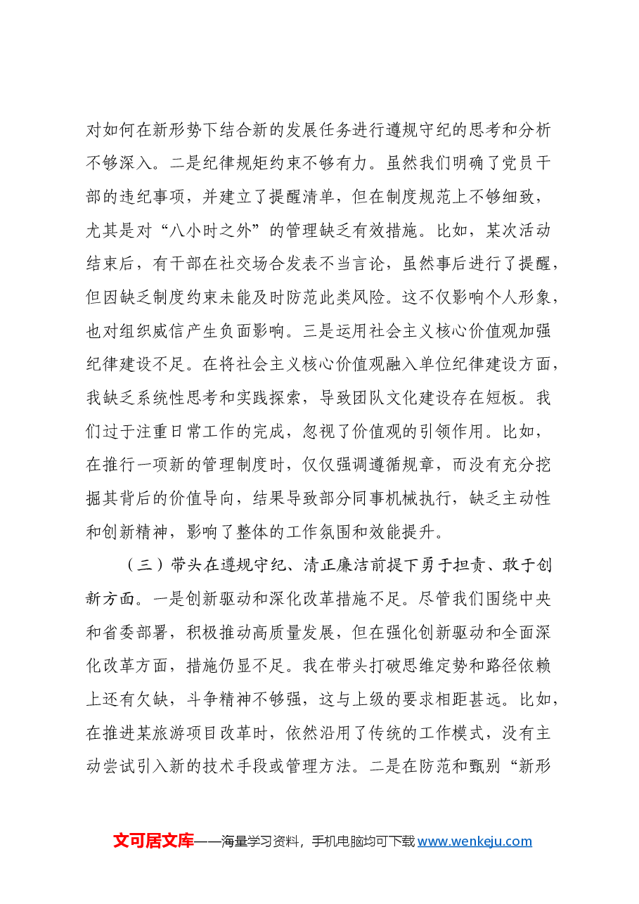 文旅局局长2024年度民主生活会对照检查材料(含案例剖析).docx,第3页预览