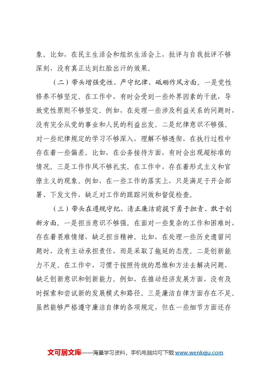 区政府主要领导2024年度民主生活会对照检查材料(会前准备工作+四个带头+典型案例).docx,第3页预览