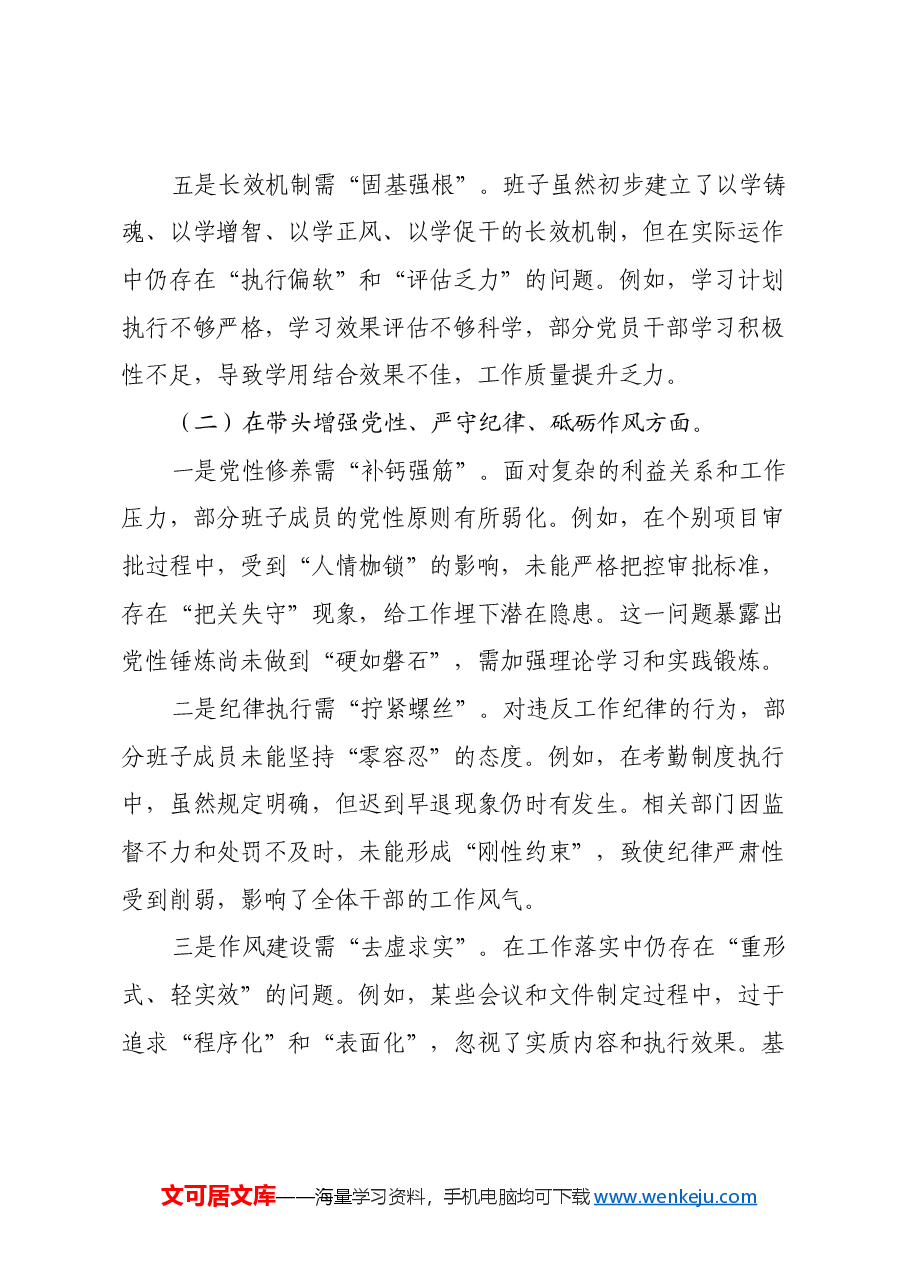 2024年度民主生活会班子对照检视发言材料(内含案例剖析).docx,第3页预览