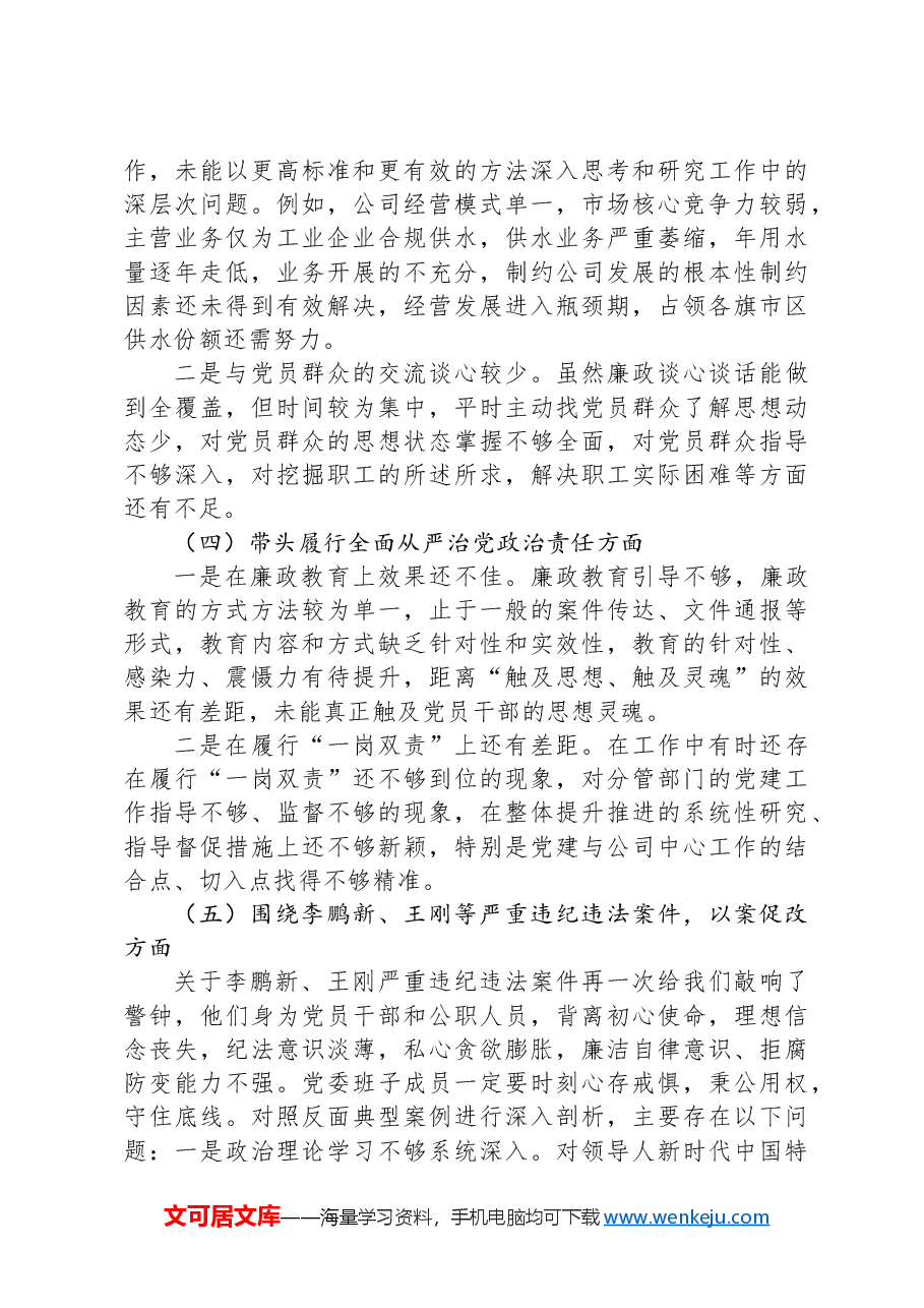 2024年度民主生活会国企领导班子对照检查材料.docx,第3页预览