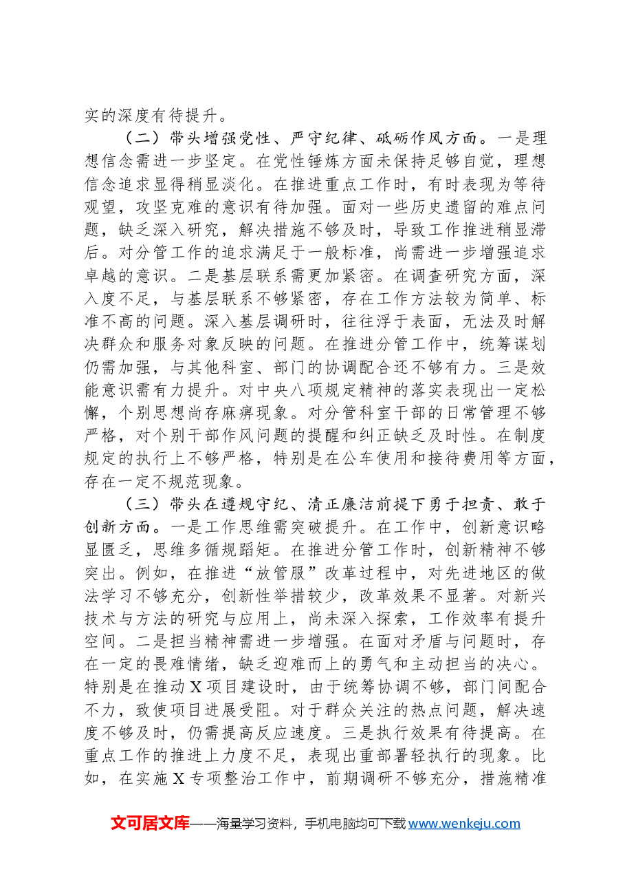 党支部书记2024年度民主生活会、组织生活会对照检查材料.docx，第2页预览