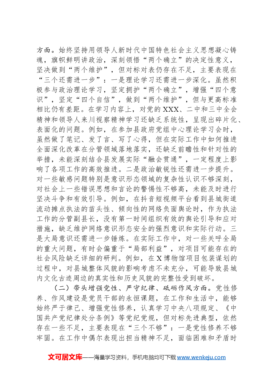 副县长2024年度领导干部民主生活会对照检查材料.docx,第2页预览