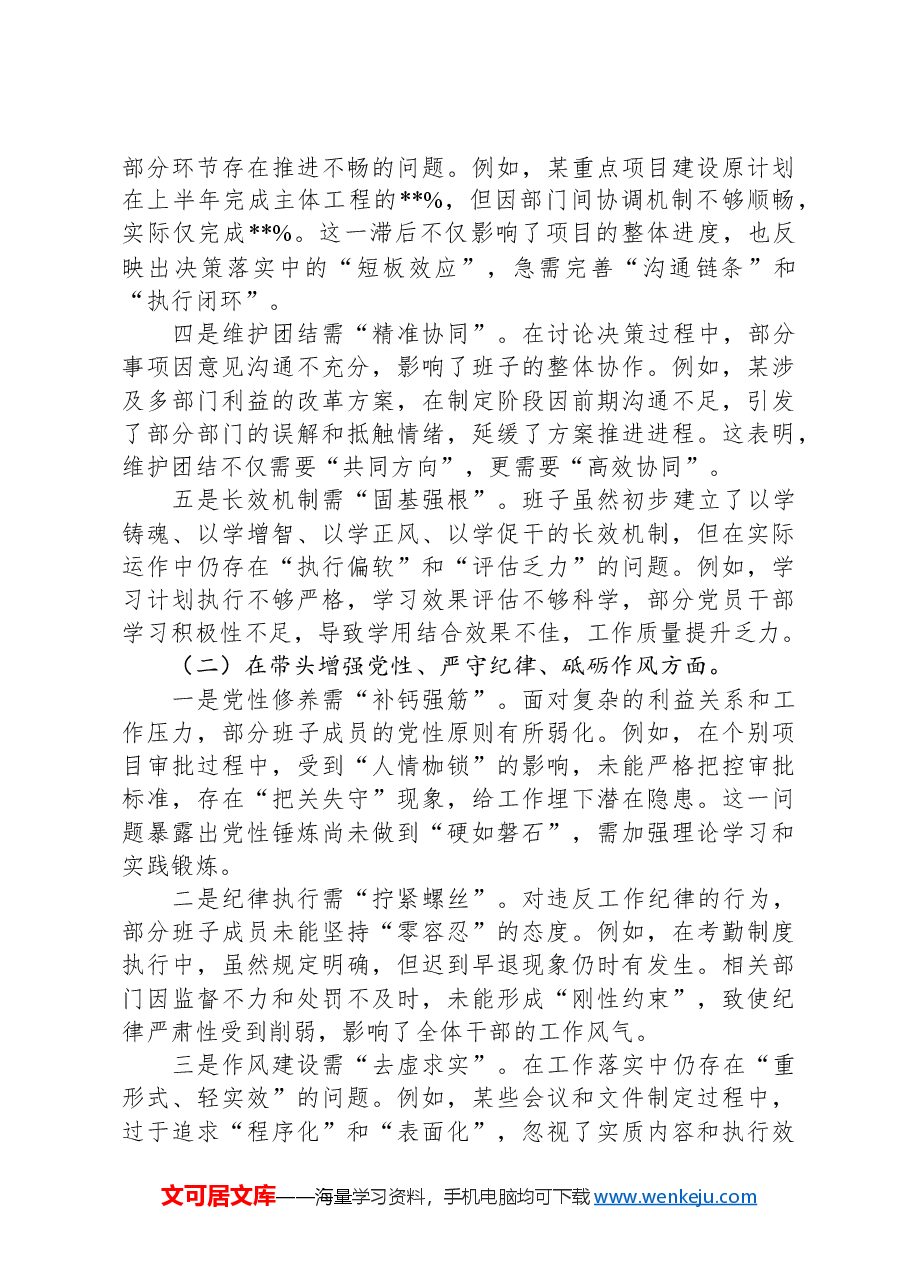 2024年度民主生活会班子对照检视发言材料(含案例剖析).docx,第2页预览