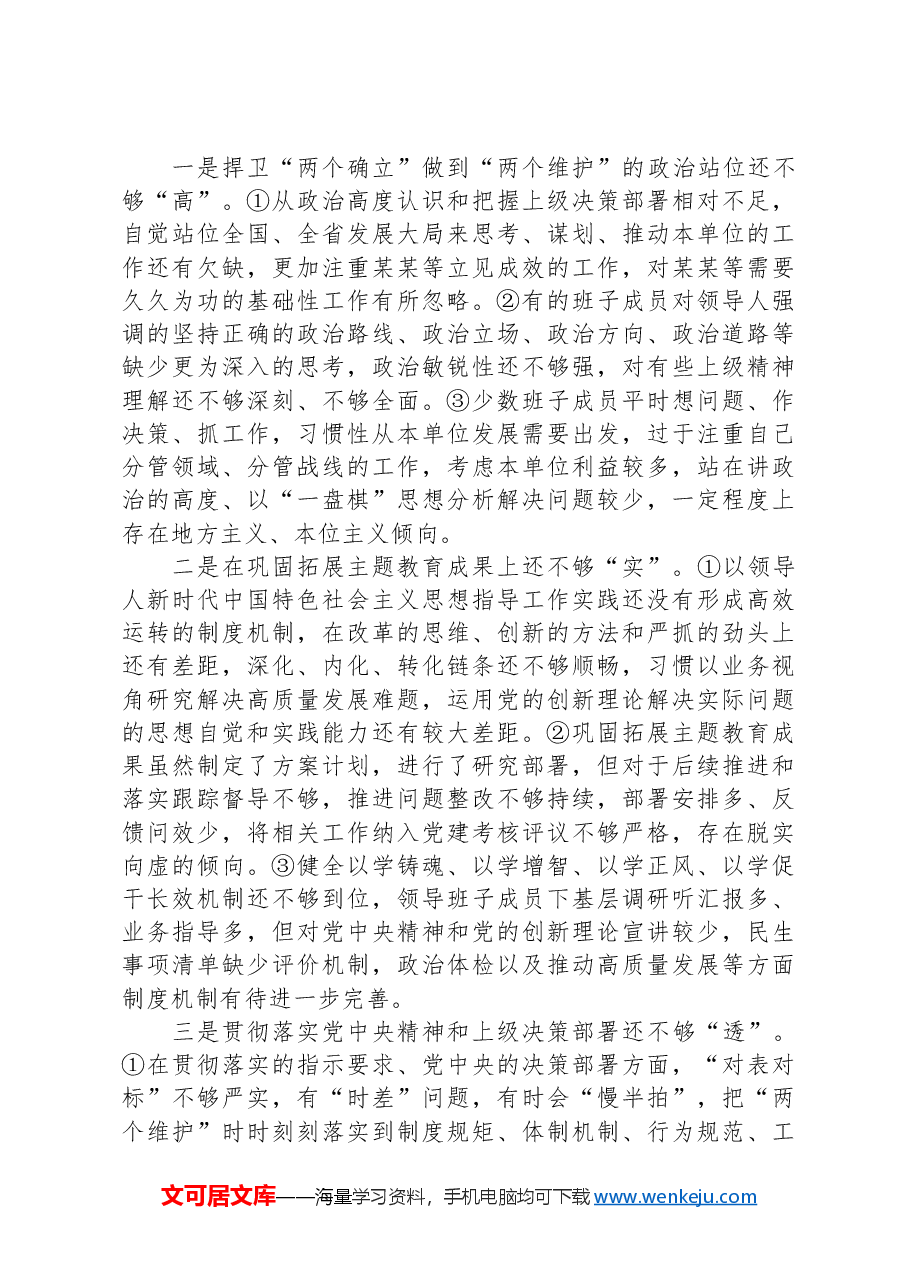2024年度领导班子民主生活会对照检查材料.docx,第4页预览