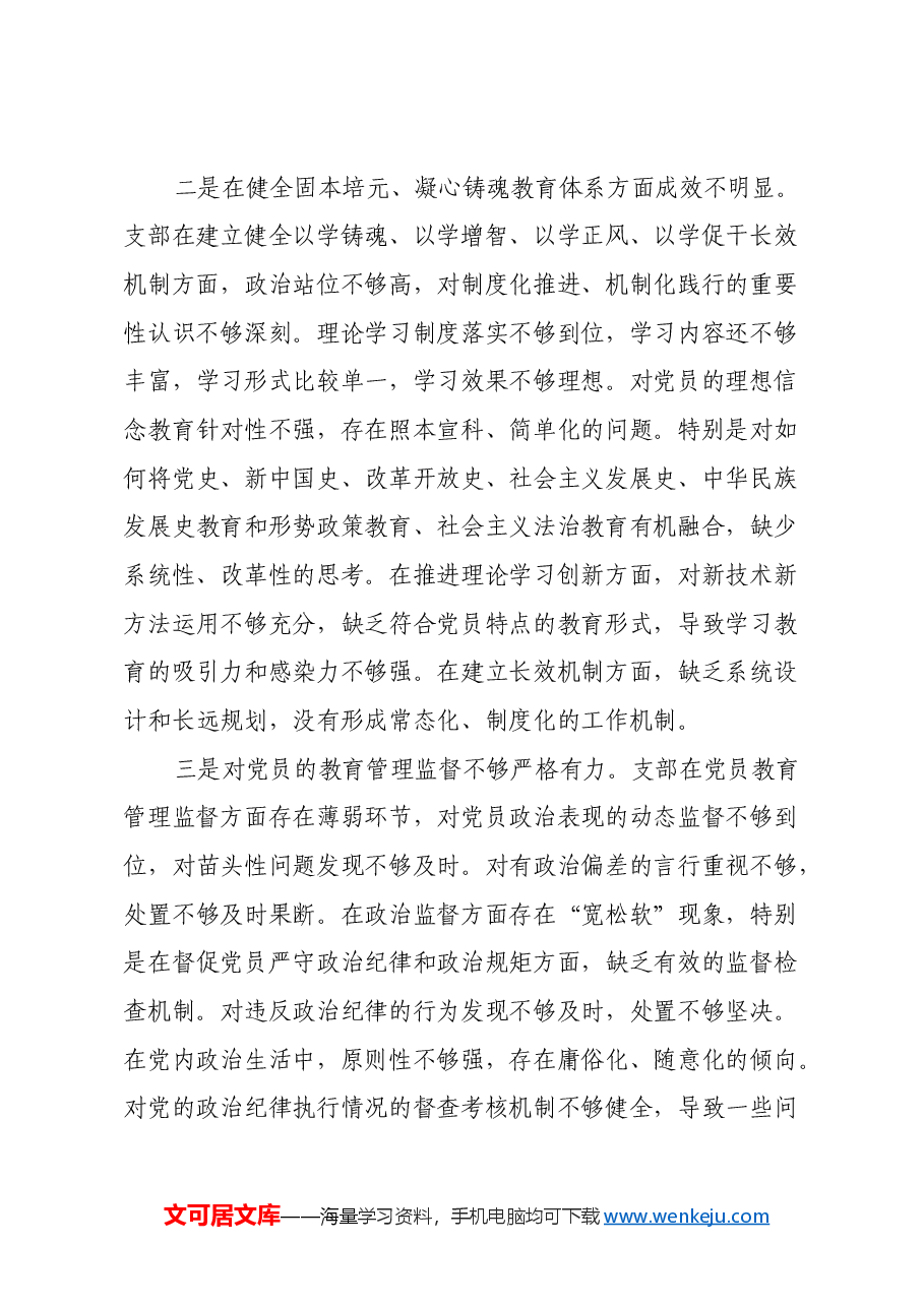 乡镇2024年度机关党支部组织生活会班子对照检查材料(四个带头).docx,第3页预览