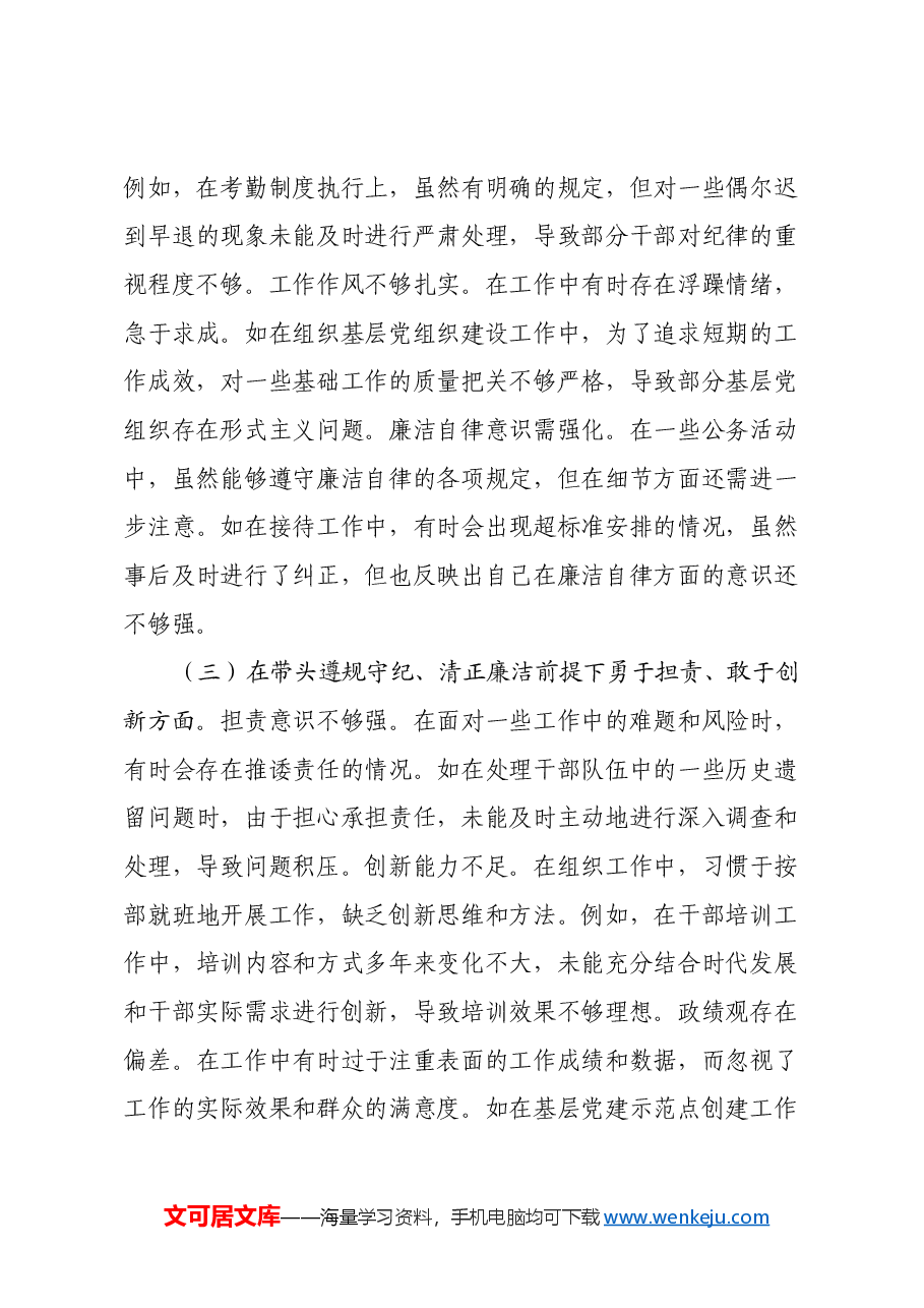 市委组织部分管日常工作副部长关于2024年度民主生活会个人对照检视剖析材料(四个带头+违纪行为典型案例剖析).docx,第3页预览