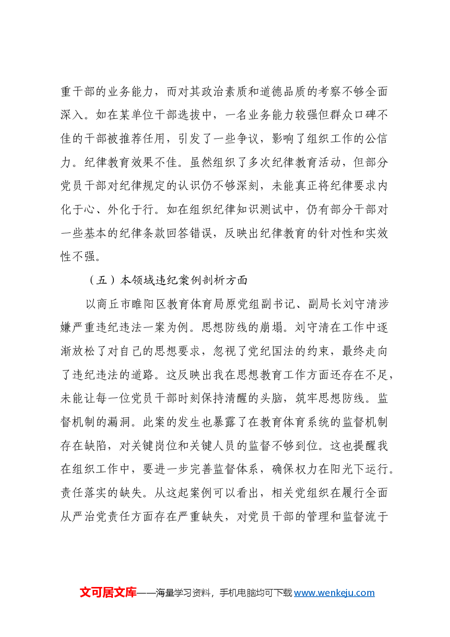市委常委、组织部长关于2024年度民主生活会个人对照检视剖析材料(四个带头+违纪案例剖析).docx,第4页预览