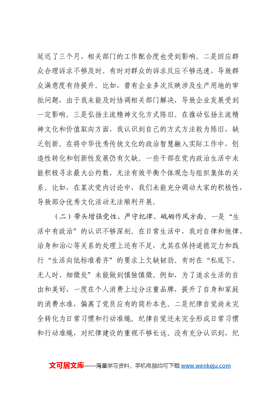 某县工信局局长2024年度民主生活会对照检查材料(四个带头+反面典型案例剖析).docx,第2页预览