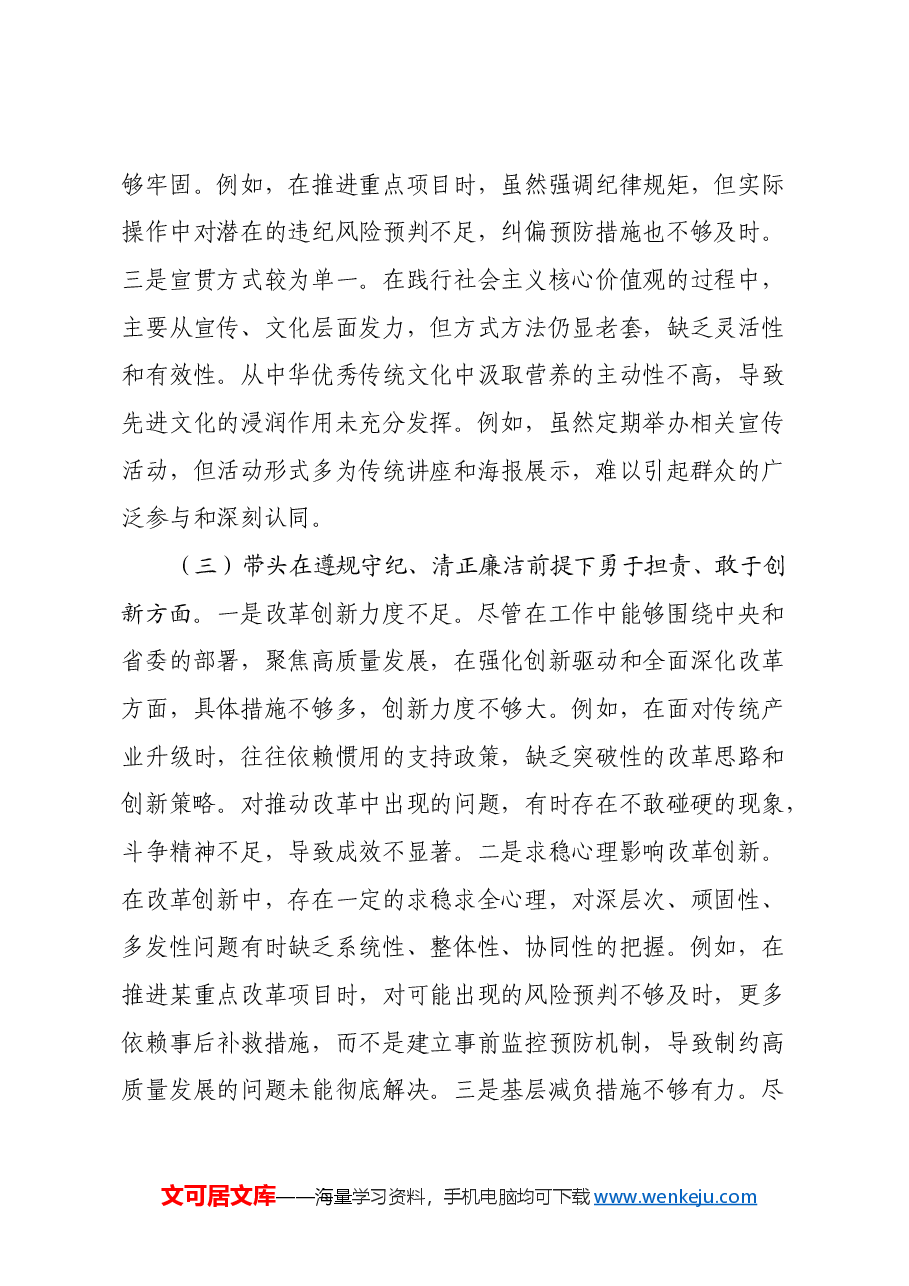 某镇镇长2024年度民主生活会对照检查材料(四个带头+反面典型案例剖析).docx,第3页预览