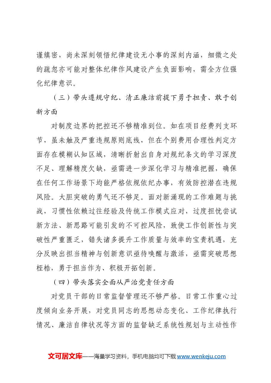 2024年度专题民主生活会对照检查材料四个带头.docx，第3页预览