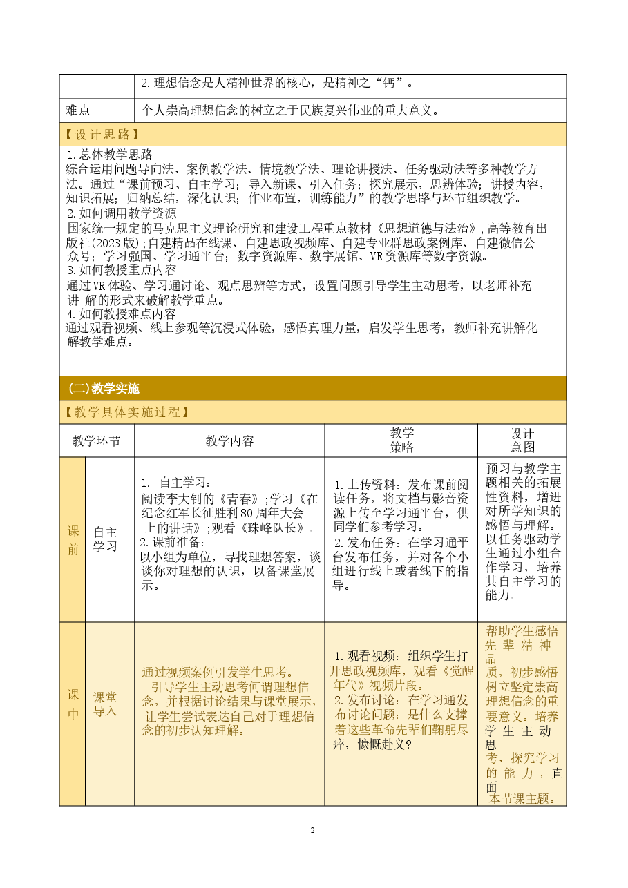 思想道德与法治2023版教学设计第二章 追求远大理想 坚定崇高信念.docx,第2页预览