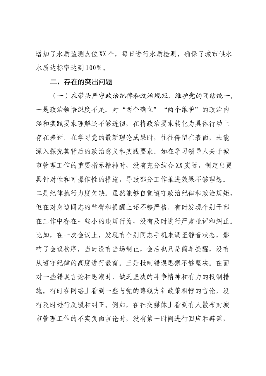 某市城市管理局领导2024年度民主生活会个人对照检视发言材料.docx,第3页预览