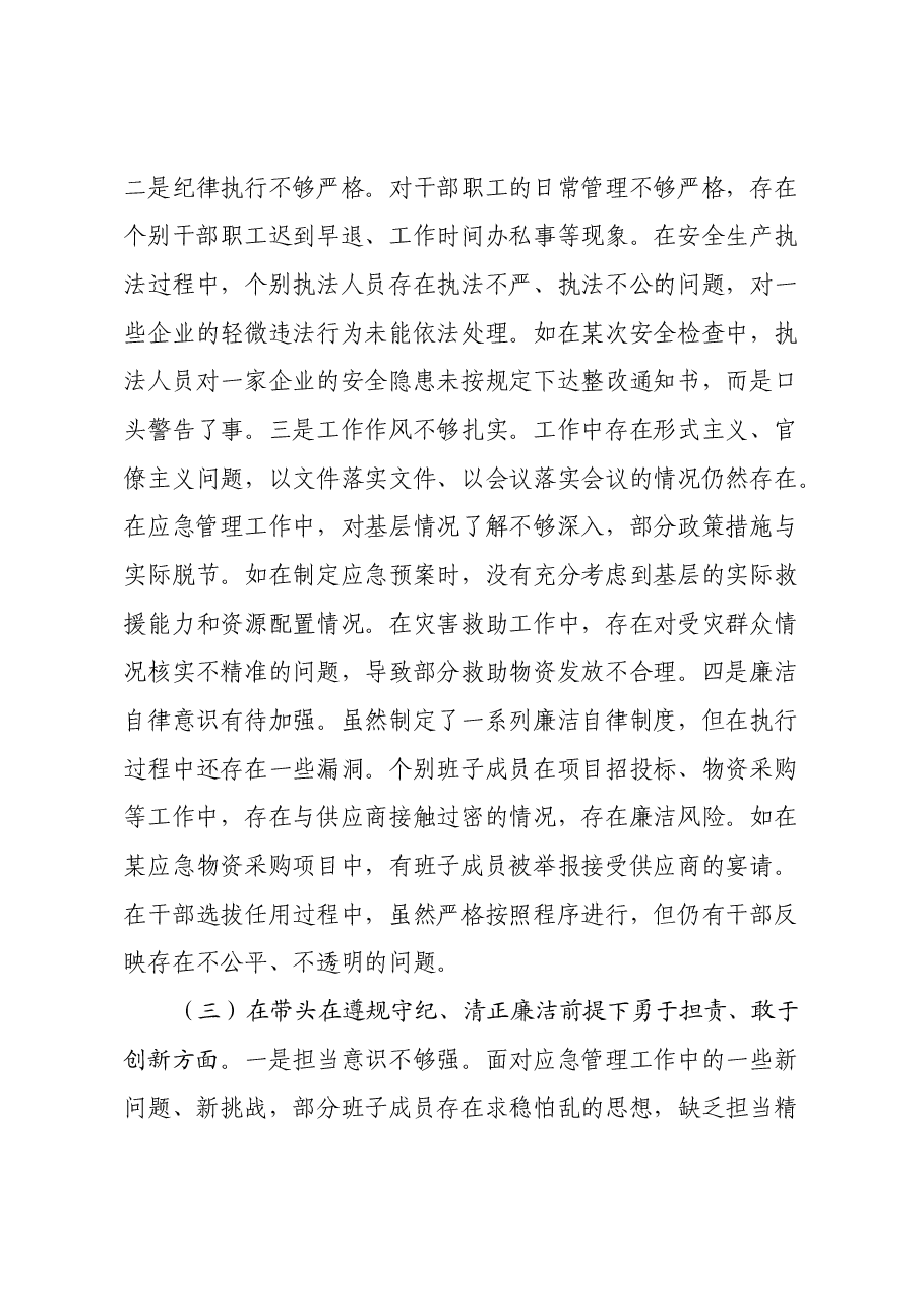 市应急管理局党组关于2024年度民主生活会领导班子对照检视剖析材料.docx,第4页预览