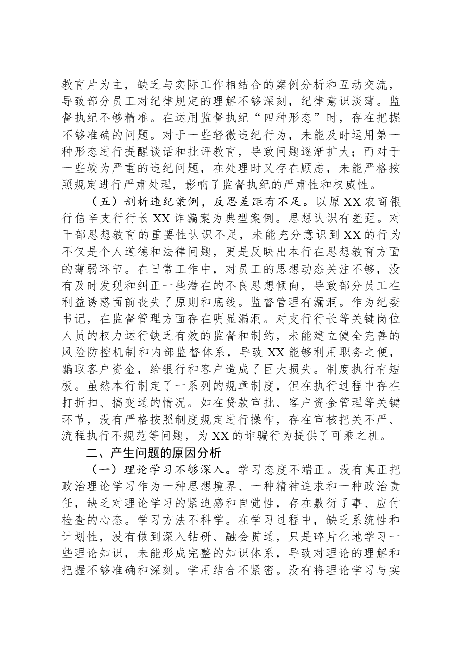 银行纪委书记2024年度民主生活会个人对照检视发言材料.docx,第3页预览
