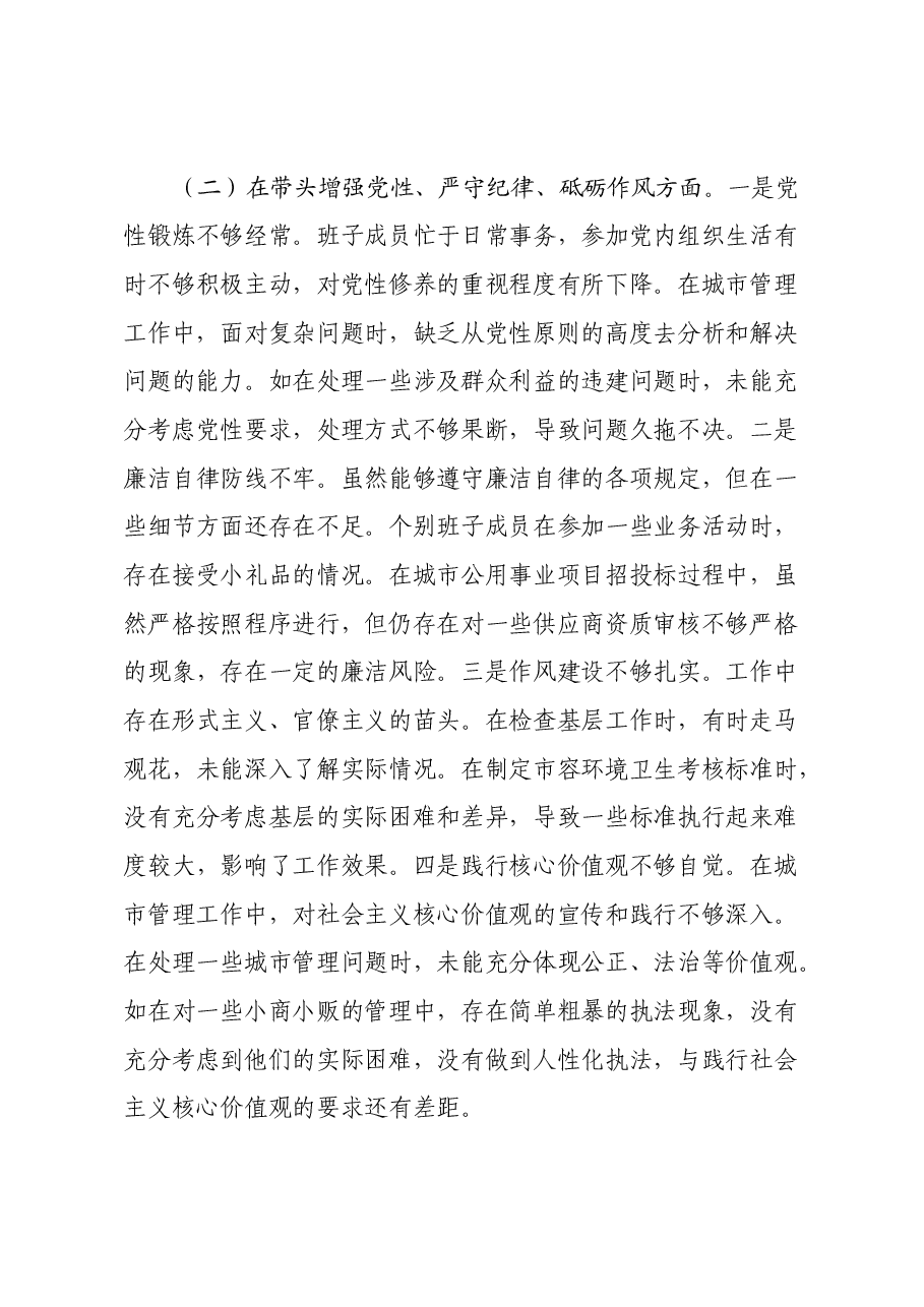 某市城市管理局2024年度民主生活会领导班子对照检视发言材料.docx,第4页预览