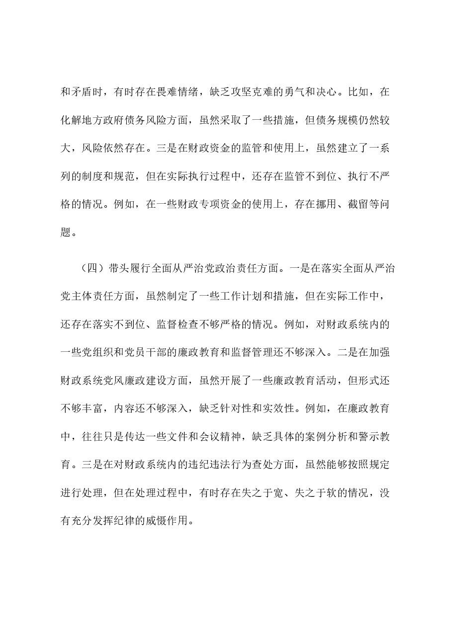分管财政副市长2024年民主生活会个人对照检查发言材料(五个带头+个人事项+反面案例).docx,第3页预览