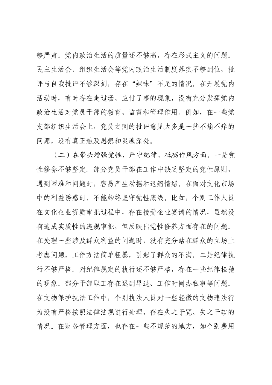 某市文化广电和旅游局党组关于2024年度民主生活会领导班子对照检视剖析材料.docx,第4页预览