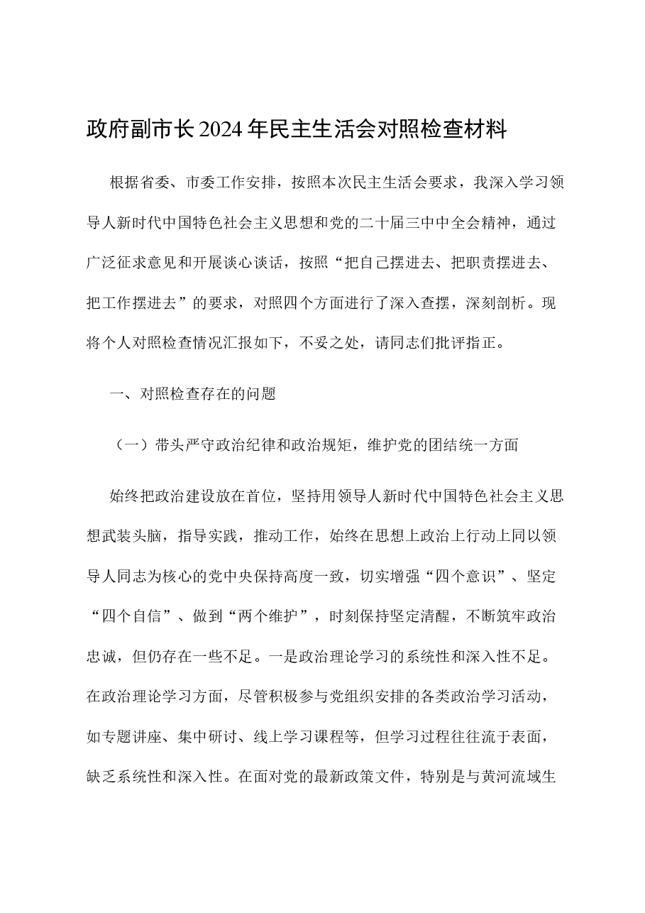 政府副市长2024年民主生活会对照检查材料.docx,第1页预览