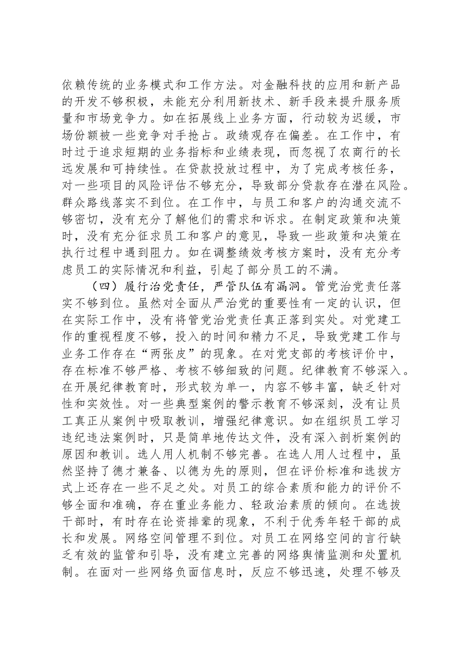 党委副书记、行长2024年度民主生活会个人对照检视发言材料.docx，第3页预览