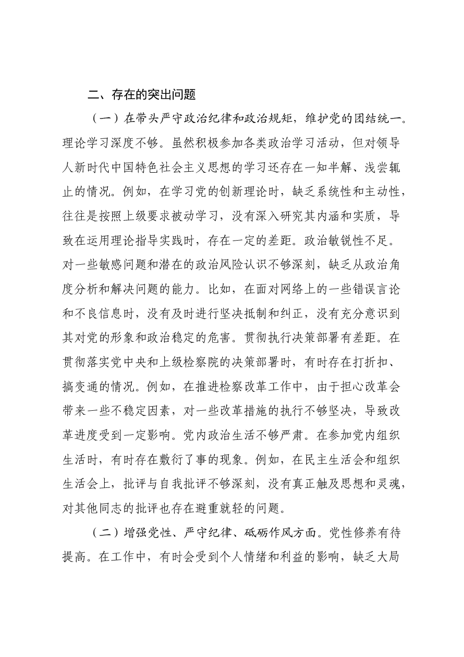 某市检察院副检察长2024年度民主生活会个人对照检视发言材料.docx,第3页预览