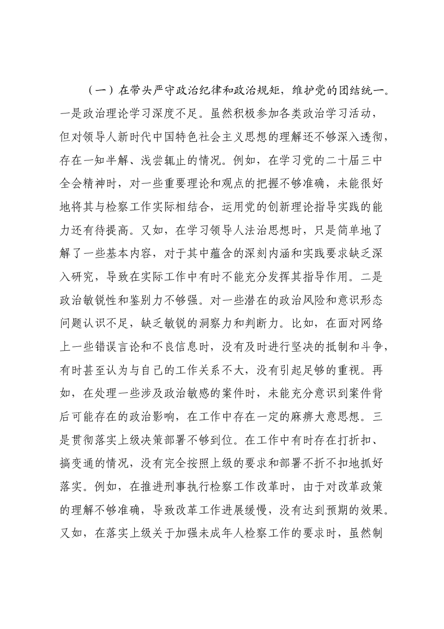 市检察院副检察长2024年度民主生活会个人对照检视发言材料.docx,第3页预览