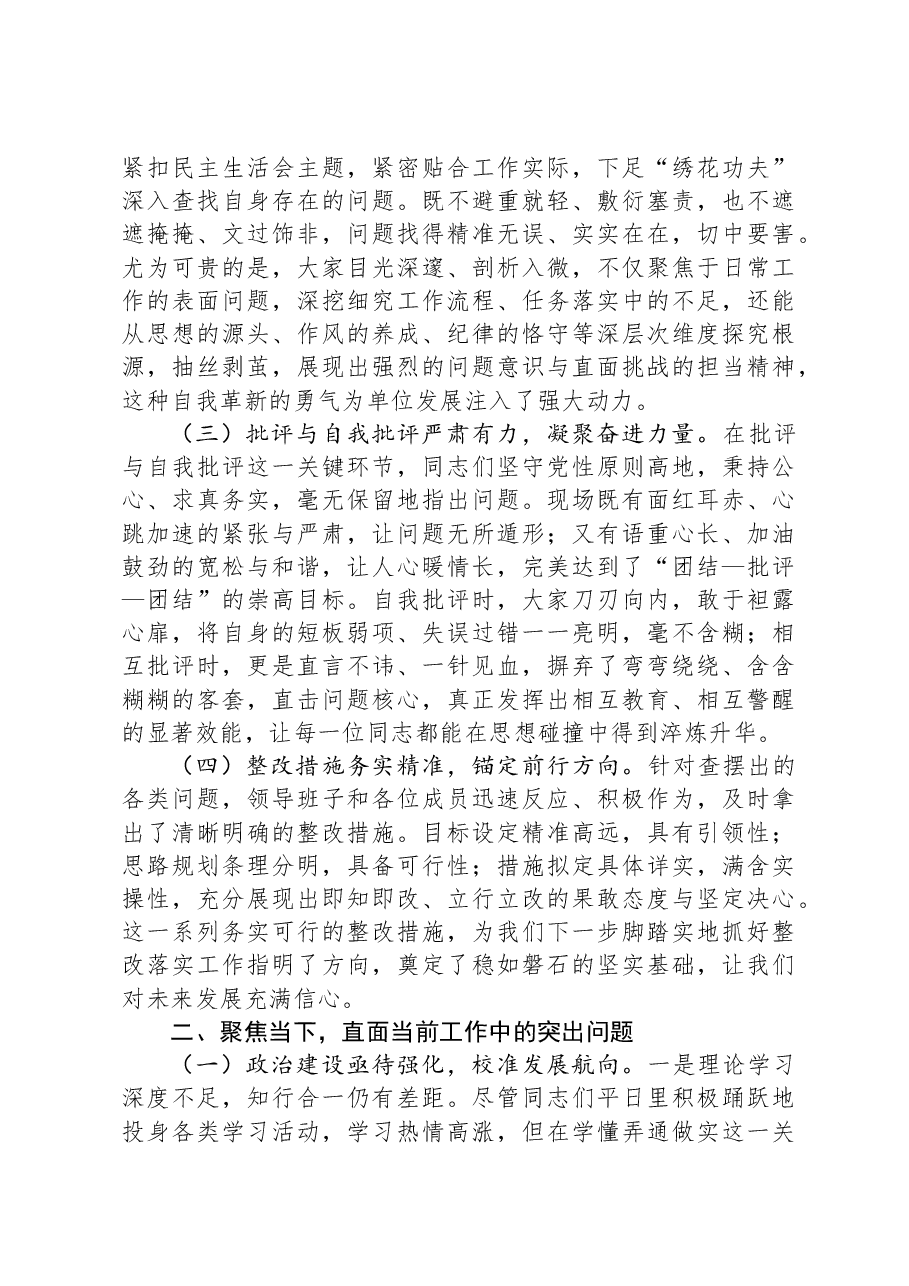 在2024年民主生活会上的点评讲话提纲.docx,第2页预览