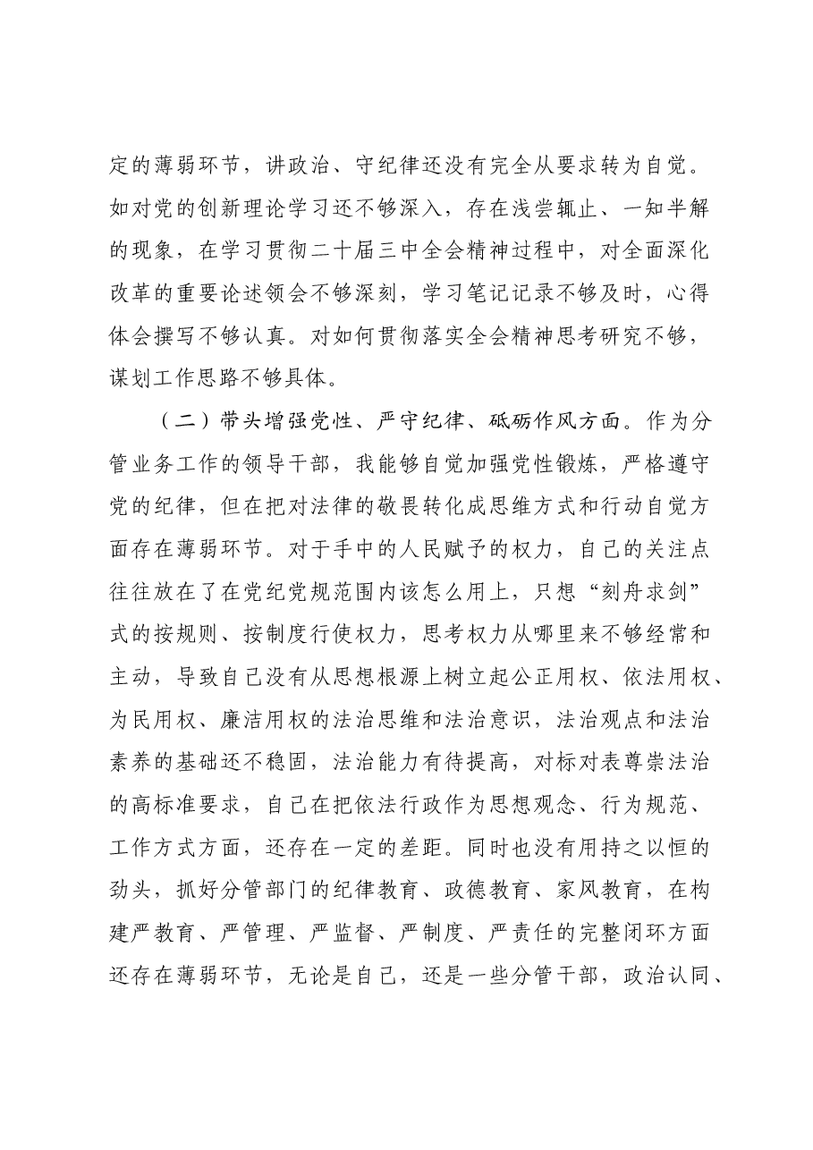 2024年度民主生活会党员干部个人对照检查材料四个带头.docx,第2页预览