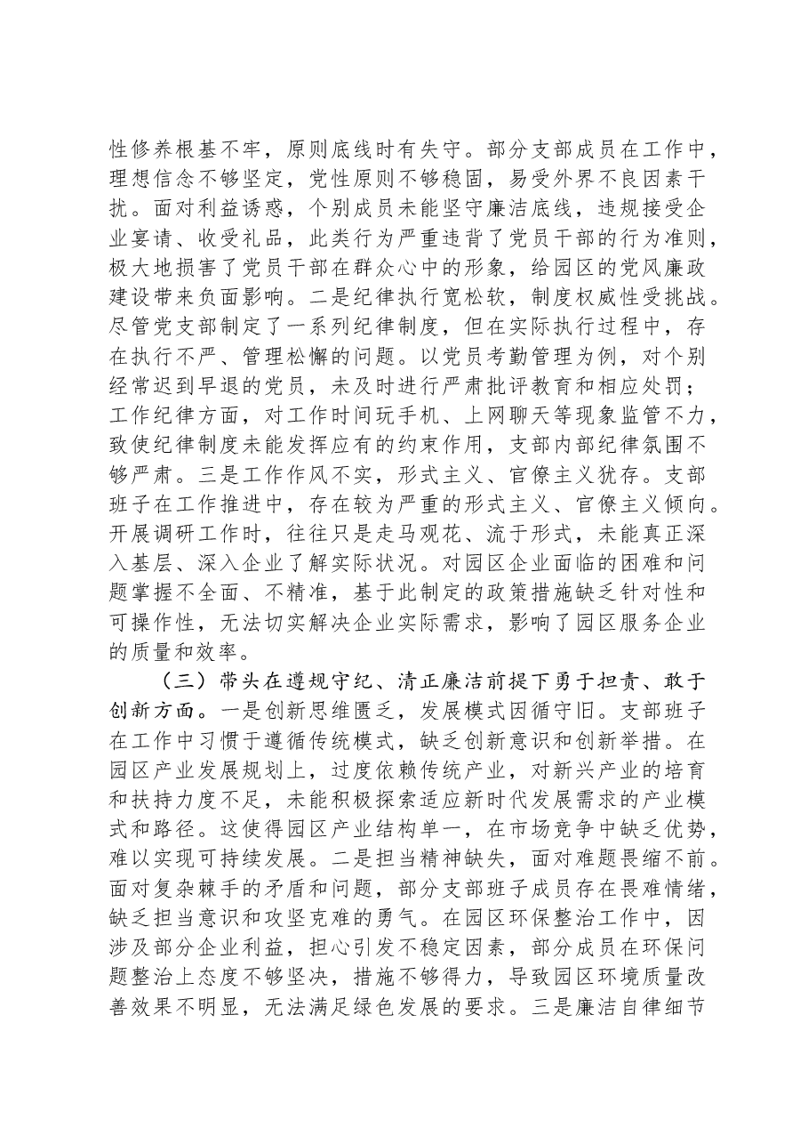 市工业园区2024年党支部支部班子组织生活会对照检查材料.docx,第2页预览